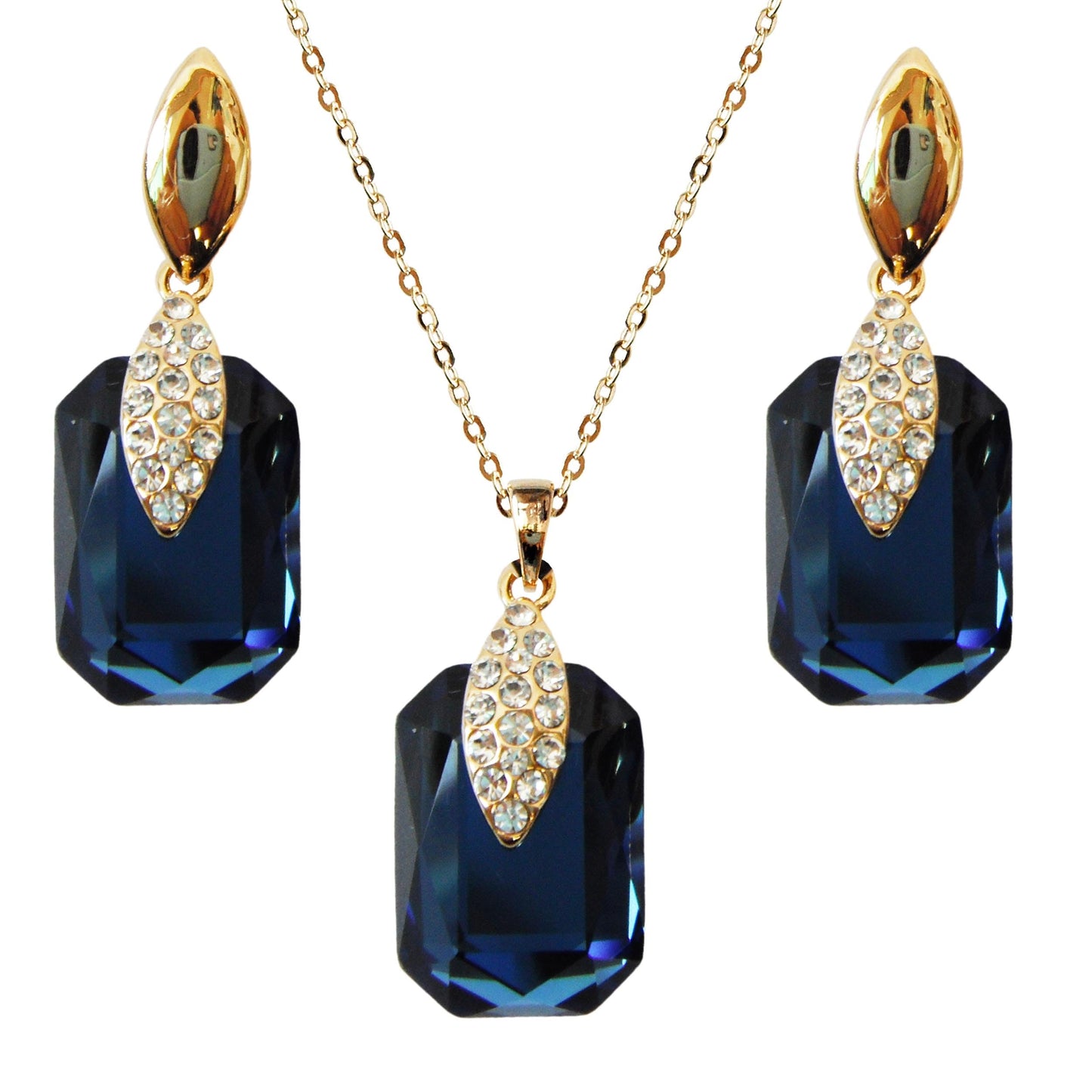 Navachi 18k Gold Plated Crystal Multicolor Square Shape Zircon Dangle Earrings And Neckalce Pendant Az4020-1 Jewelry set