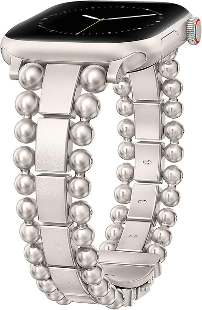 TOYOUTHS Beaded Bracelet Compatible with Apple Watch Bands 38/40/41/42/44/45/46/49mm Women, Dressy Fancy Stainless Steel Metal Elegant Jewelry Strap for iWatch Series 11 10 9 8 7 6 5 4 Ultra/SE 3 2 1