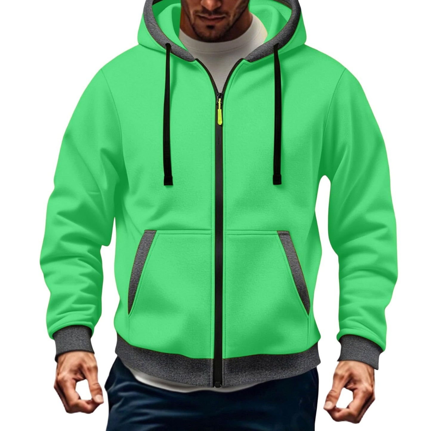 JOAU Men Casual Heavyweight Zip Long Sleeve Hooded Sweatshirt with Pockets | Fall Winter Thickened Warm Fashion Tops for Baggy Sweat Running Trendy Comfy Outdoor Travel Vacation Wear
