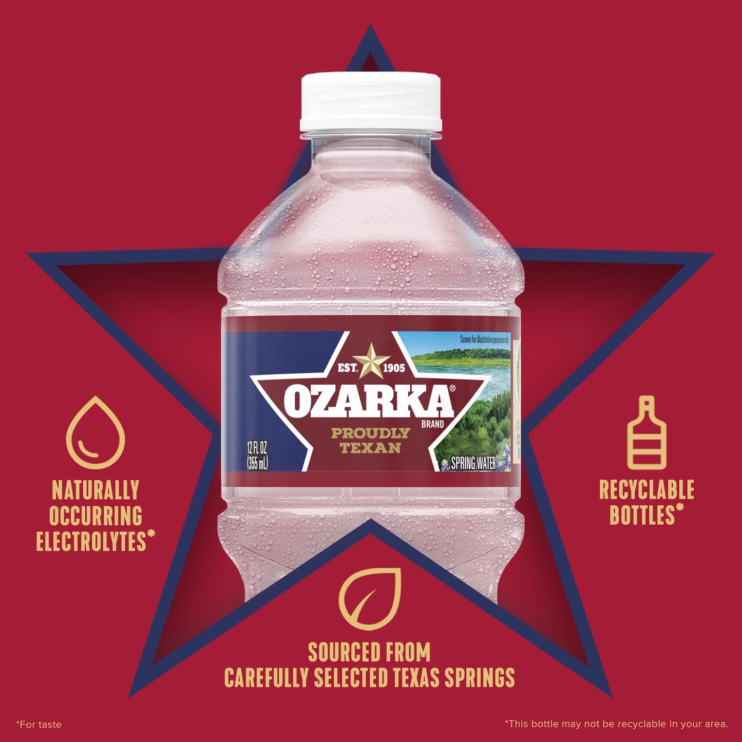 Ozarka Texas Spring Water Bottles, 12 Pack - Still Drinking Water with Naturally Balanced Minerals for a Crisp Clean Taste - 12 Fl Oz