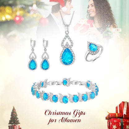 BriLove Wedding Jewelry Set for Women Bride Bridesmaid | Gorgeous Cubic Zirconia Teardrop Necklace Earrings Bracelet Adjustable Ring Jewelry Gift for Birthday/Anniversary