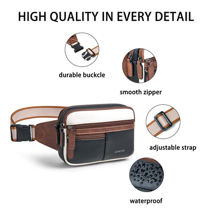 Leresas Fanny Packs for Women Vegan Leather Belt Bag Chic Cross Body Waist Pack Waist Purse for Travel Hiking Running Brown