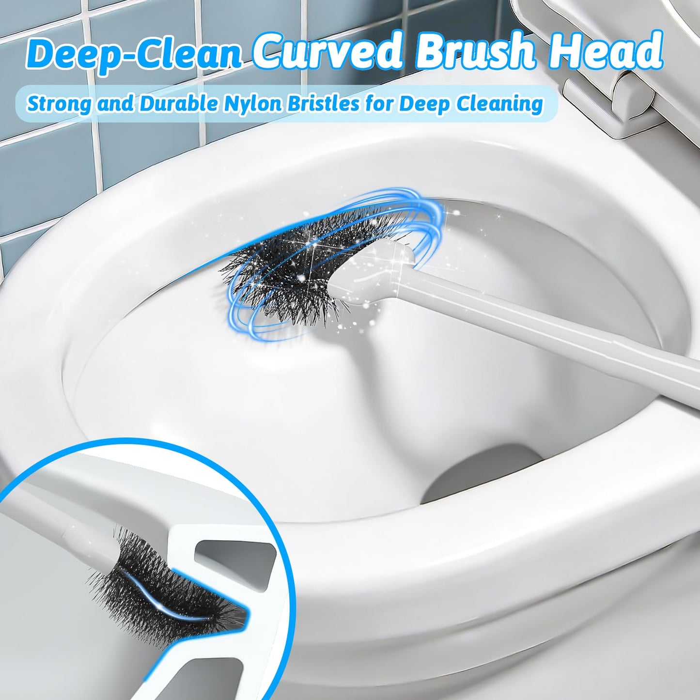 Sellemer Toilet Brush and Plunger Set, Curved Design Head for Deep Cleaning, Heavy Duty Toilet Bowl Brush and Plunger Combo with Holder for Bathroom Cleaning, Black, 2 Pack