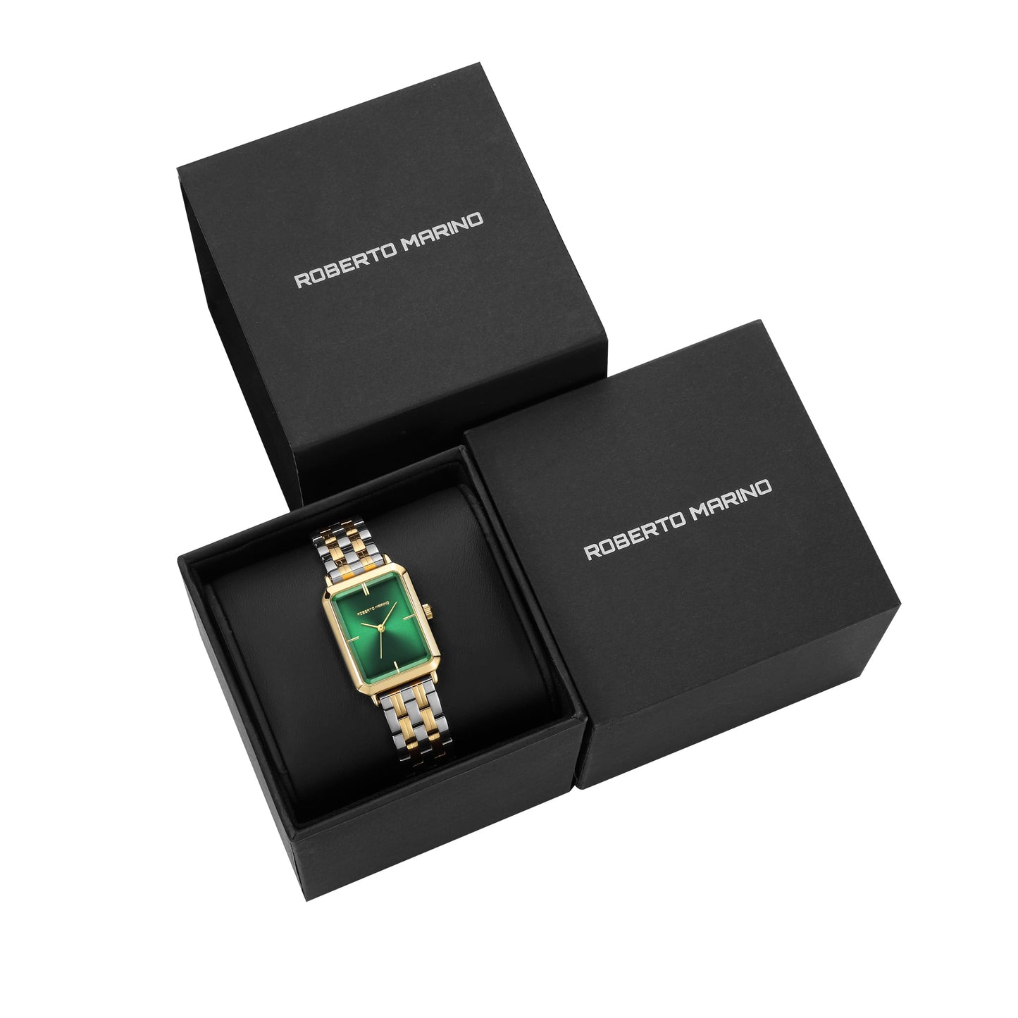 Roberto Marino RM1982 Women’s Luxury Watch Rectangular Gold – Japanese Quartz Movement, Vintage Stainless Steel Design, Silver Dial, Elegant Dress Timepiece, 3ATM Water Resistant – Reloj para Mujer