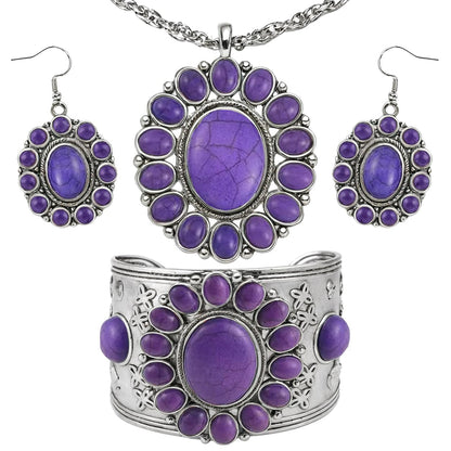 Shop LC Howlite Western Jewelry Set for Women Boho Cowgirl | 3-Piece Necklace Bracelet Earrings, Turquoise-Inspired, Chunky Statement, Southwestern