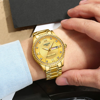 NIBOSI Watches for Couples Diamond Luxury Men and Women His and Hers Pair Watch Set Husband Wife Valentines Matching Wrist Watch Wedding Gifts Day Date Waterproof Quartz Analog