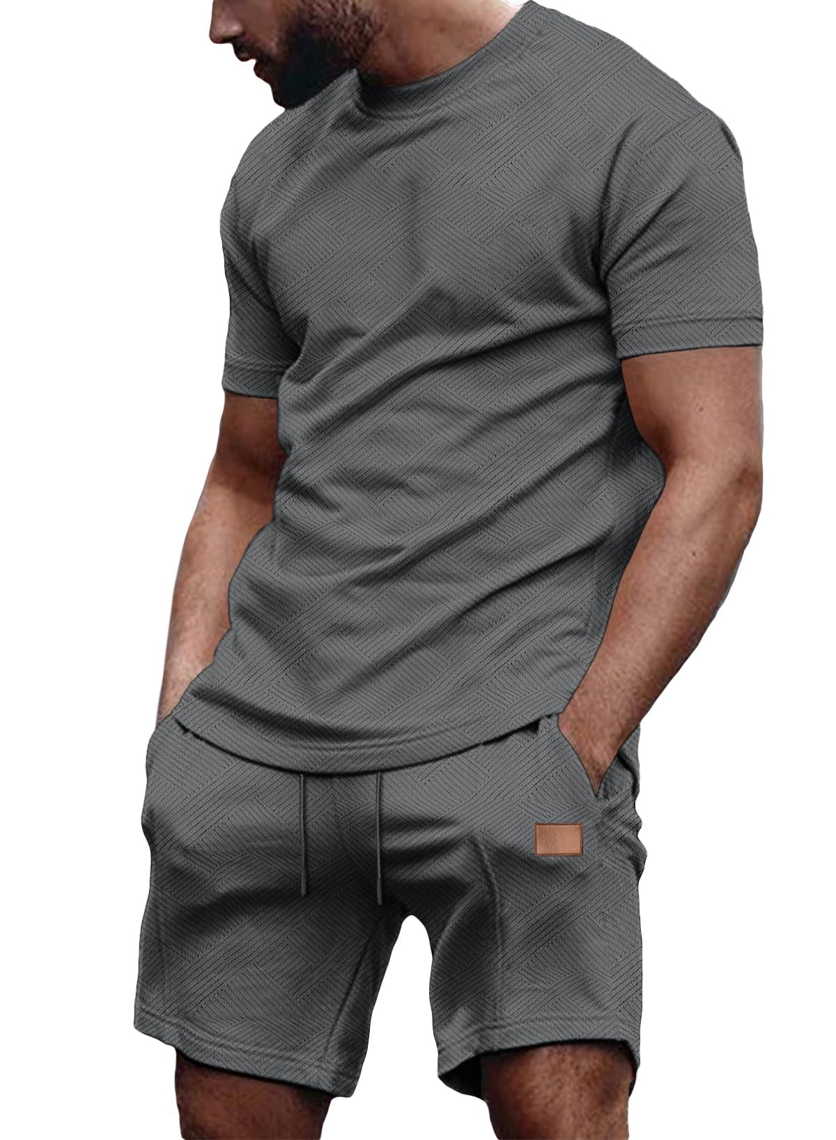JMIERR Men's 2 Piece Outfit Anti-wrinkle T Shirts and Shorts Summer Beach Vacation Lounge Workout Pajamas Short Sleeve Sets