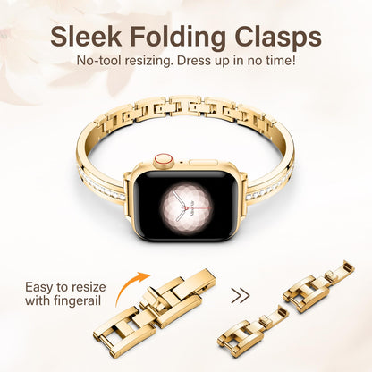 Missair Bands Compatible with Apple Watch Band 38mm 40mm 41mm 42mm 44mm 45mm 46mm 49mm for Women, Slim Metal Dressy Jewelry Bracelet with Bling Diamond for iWatch Series 11 10 9 8 7 6 5 4 3 SE Ultra