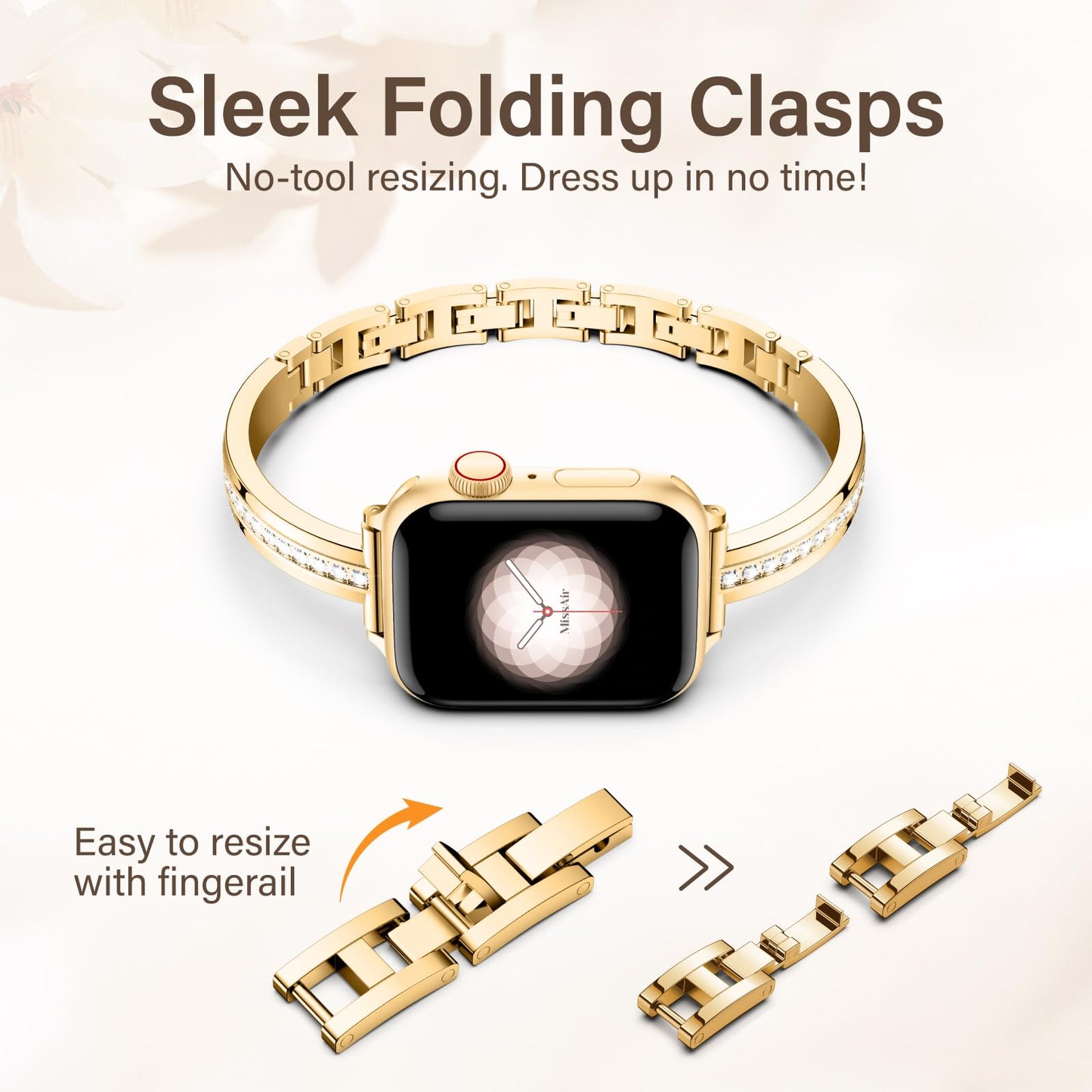 Missair Bands Compatible with Apple Watch Band 38mm 40mm 41mm 42mm 44mm 45mm 46mm 49mm for Women, Slim Metal Dressy Jewelry Bracelet with Bling Diamond for iWatch Series 11 10 9 8 7 6 5 4 3 SE Ultra