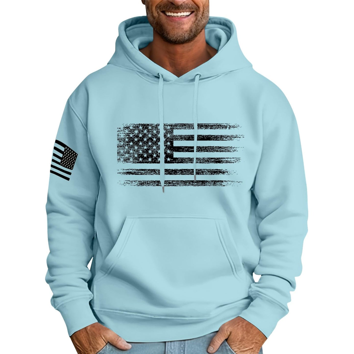 Ymosrh Mens Patriotic Hoodies USA Flag Print Hooded Sweatshirt Pullover Casual Fashion Hoodie, M-6XL