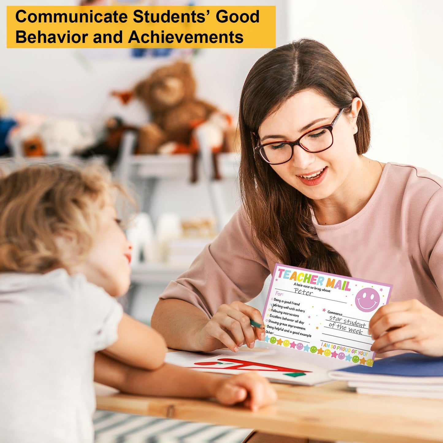 60Pcs Teacher Mail Notes to Parents, Boho Happy Mail from Teacher, Brag Cards for Students Behavior Classroom Must Haves to Send Home for Preschool Kindergarten Elementary School Supplies (Boho)