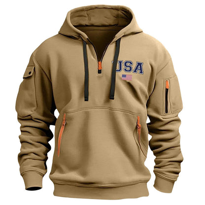 RTTUIOP Hoodies for Men Quarter Zip Pullover Tactical Sweatshirt Vintage Long Sleeve Casual Fashion Hoodie With Pockets