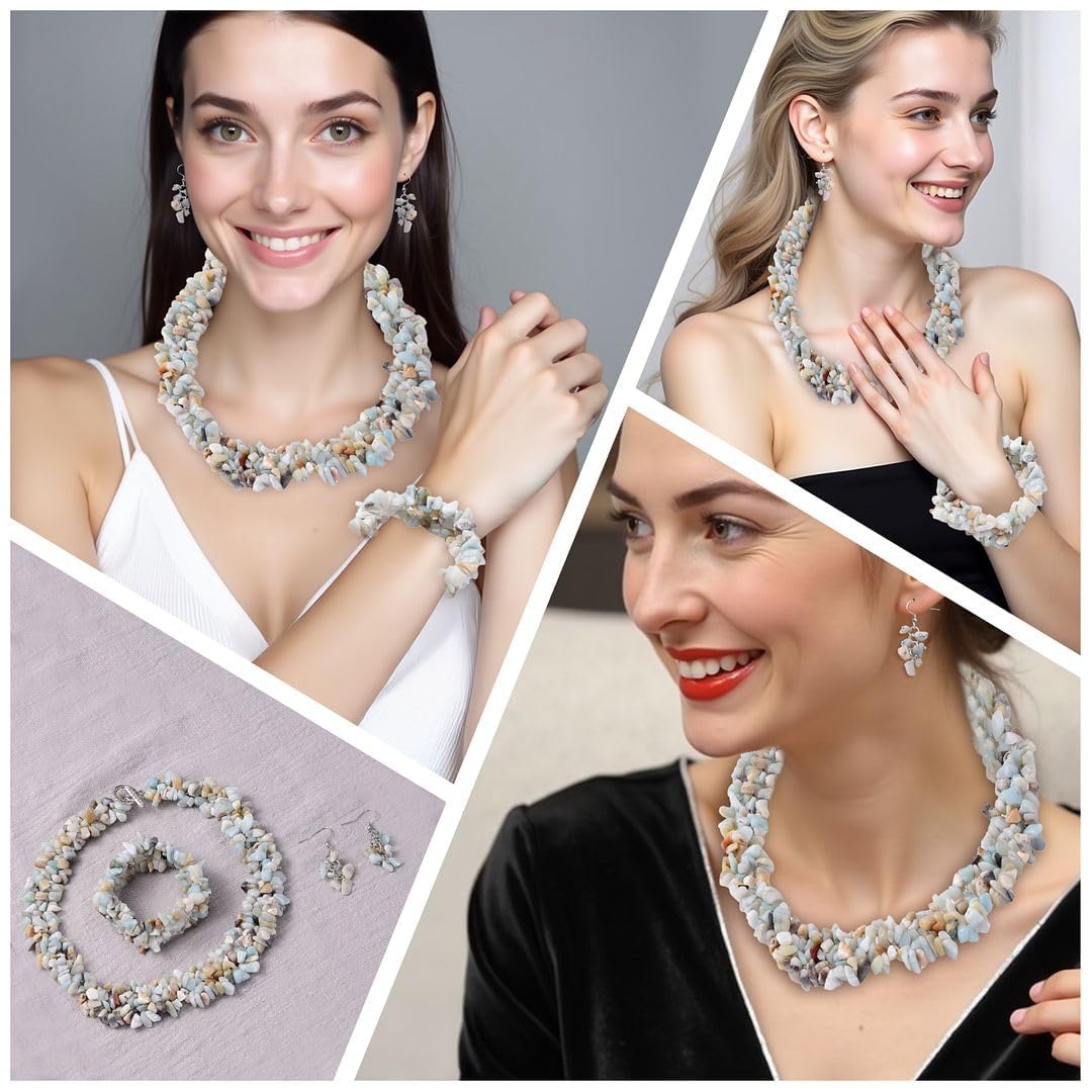 Shop LC Gemstone Chips Necklace, Bracelet & Earrings Set Jewelry for Women