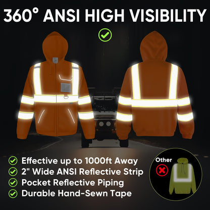 TICONN Safety Hoodie Jacket, High Vis Reflective Safety Fleece Hoodie, PPE Gear for Cold Weather Meet ANSI III