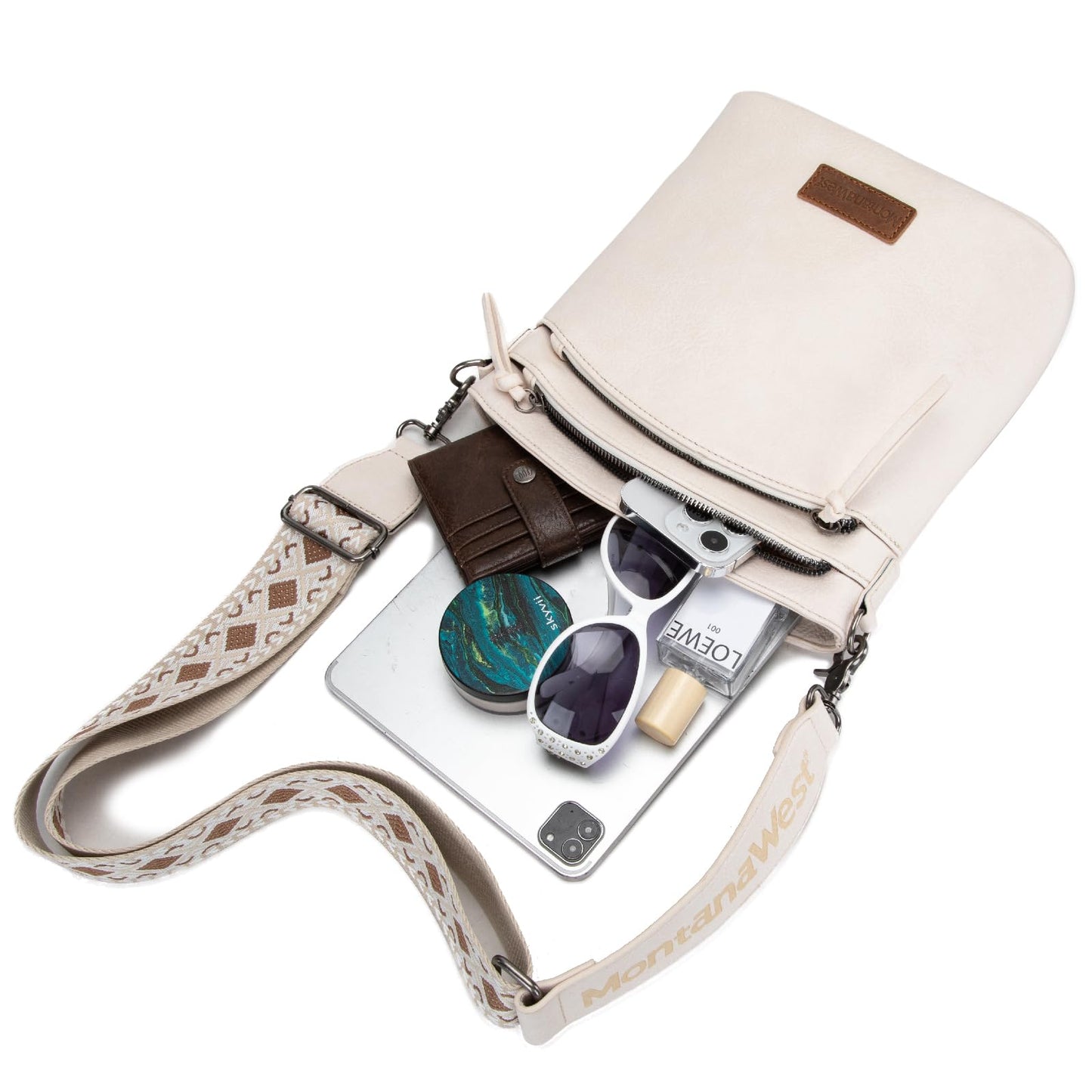 Montana West Multi Zip Pocket Crossbody Bag With Guitar Strap