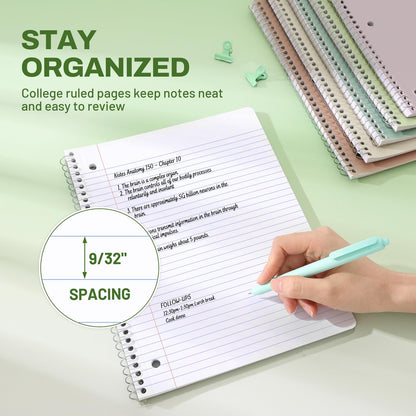 SUNEE Spiral Notebooks, 1-Subject, 5 Pack, College Ruled Paper, 8" x 10-1/2", 70 Sheets per Notebook,3-Hole Punched Paper, Pink,Purple, Blue, Green, Yellow Spiral Lined Notebooks for School,Work