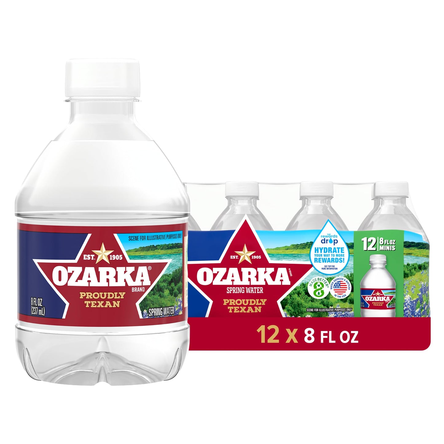 Ozarka Texas Spring Water Bottles, 12 Pack - Still Drinking Water with Naturally Balanced Minerals for a Crisp Clean Taste - 12 Fl Oz