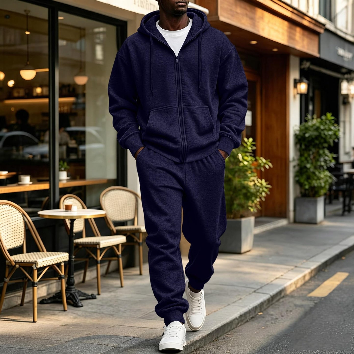Jogger Sweatpants Matching Outfit For Men 2 Piece Sweat Suits Full Zip Up Hooded Tracksuit Soft Fleece Set