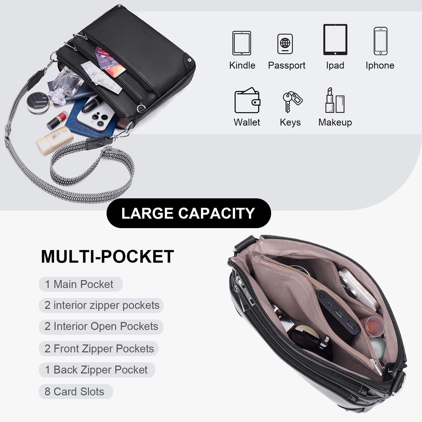 Crossbody Bags for Women Rfid Travel Crossbody Purses Leather Handbags Medium Shoulder bag with Adjustable Strap
