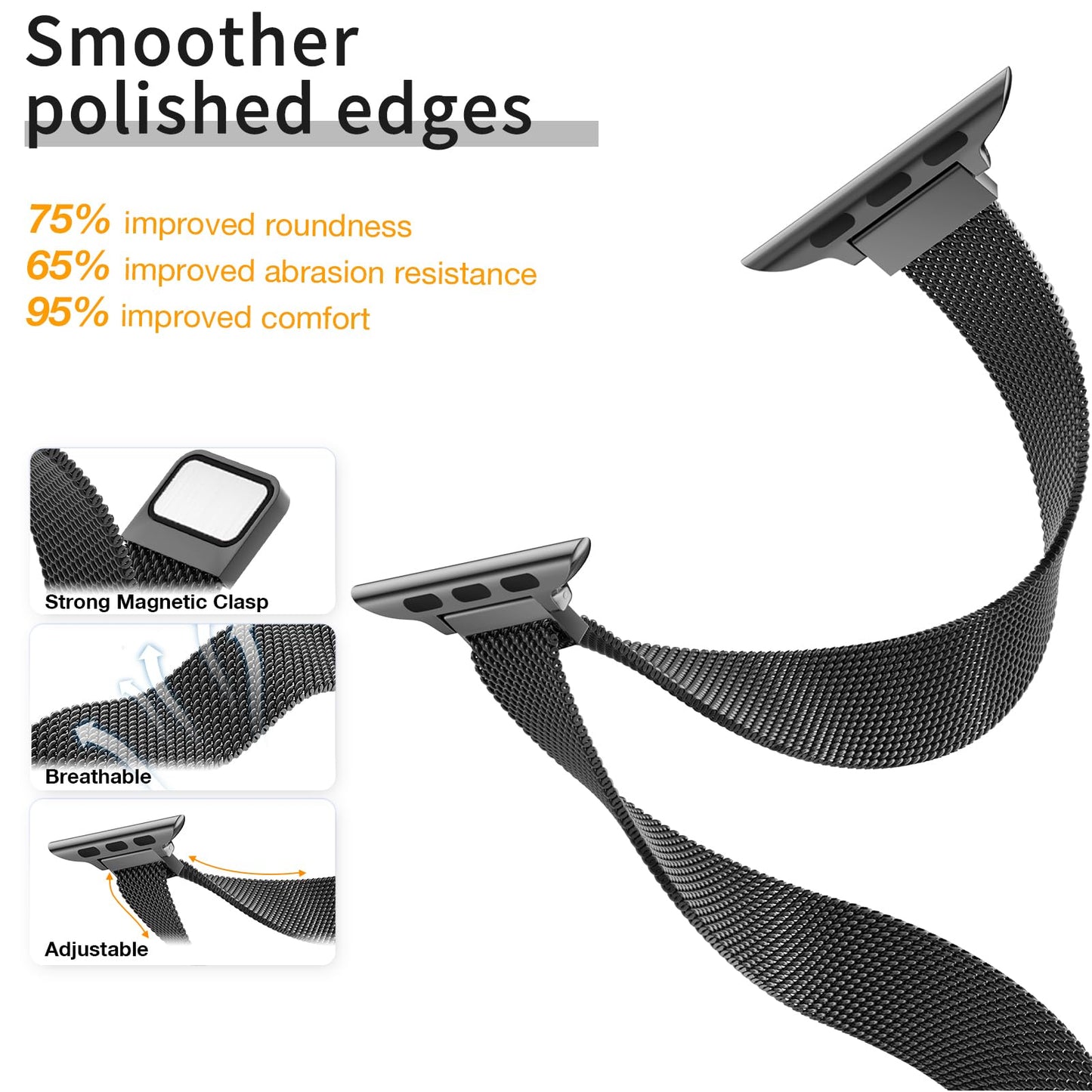 MARGE PLUS Slim Milanese Loop Compatible with Apple Watch Band for women 41mm 40mm 38mm 42mm 46mm 45mm 44mm, Stainless Steel Magnetic Mesh Strap work on iWatch Series 11 10 9 8 7 6 5 4 3 & SE 3 2 1