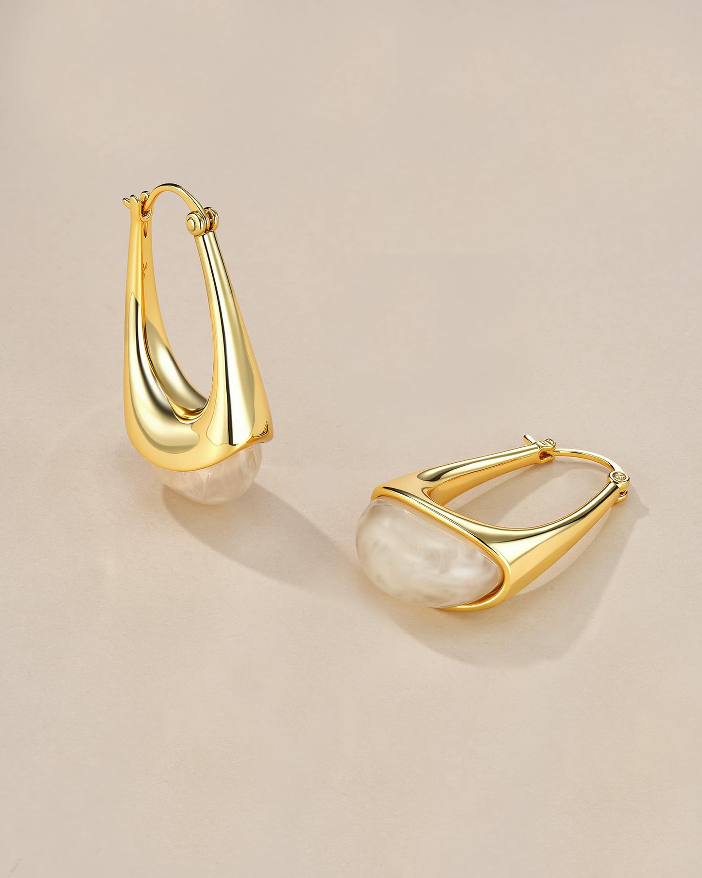 SNGIA Long Oval Chunky Dangle 18K Gold Plated Hoops with Colored Resin Gemstone Statement Earrings for Women, (Green, Brown, Light blue, Dark Blue), Bold Drop Handmade Exaggerated Irregular Trendy Bohemian Jewelry Gifts, Unique Dangling Teardrop Baroque S