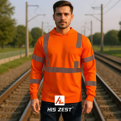 High Visibility Hoodies for Men,Safety Reflective Long Sleeve ANSI Class 3 Hi Vis Construction Work Shirts with Hood
