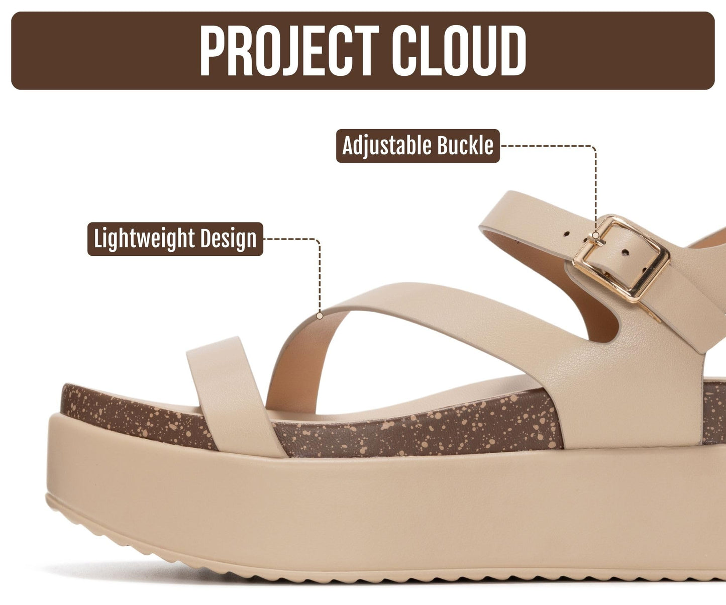 Project Cloud Adjustable Strap Platform Sandals Women Footwear (Mellow) | Plush & Soft Insole Wedge Sandals for Women; Water-Resistant Platform Sandals Women; Non-Slip and Lightweight Wedge Sandals