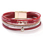 Fesciory Leopard Bracelet for Women, Boho Leather Wrap Multi-Layer Pearl Crystal Bracelet Bangle Jewelry