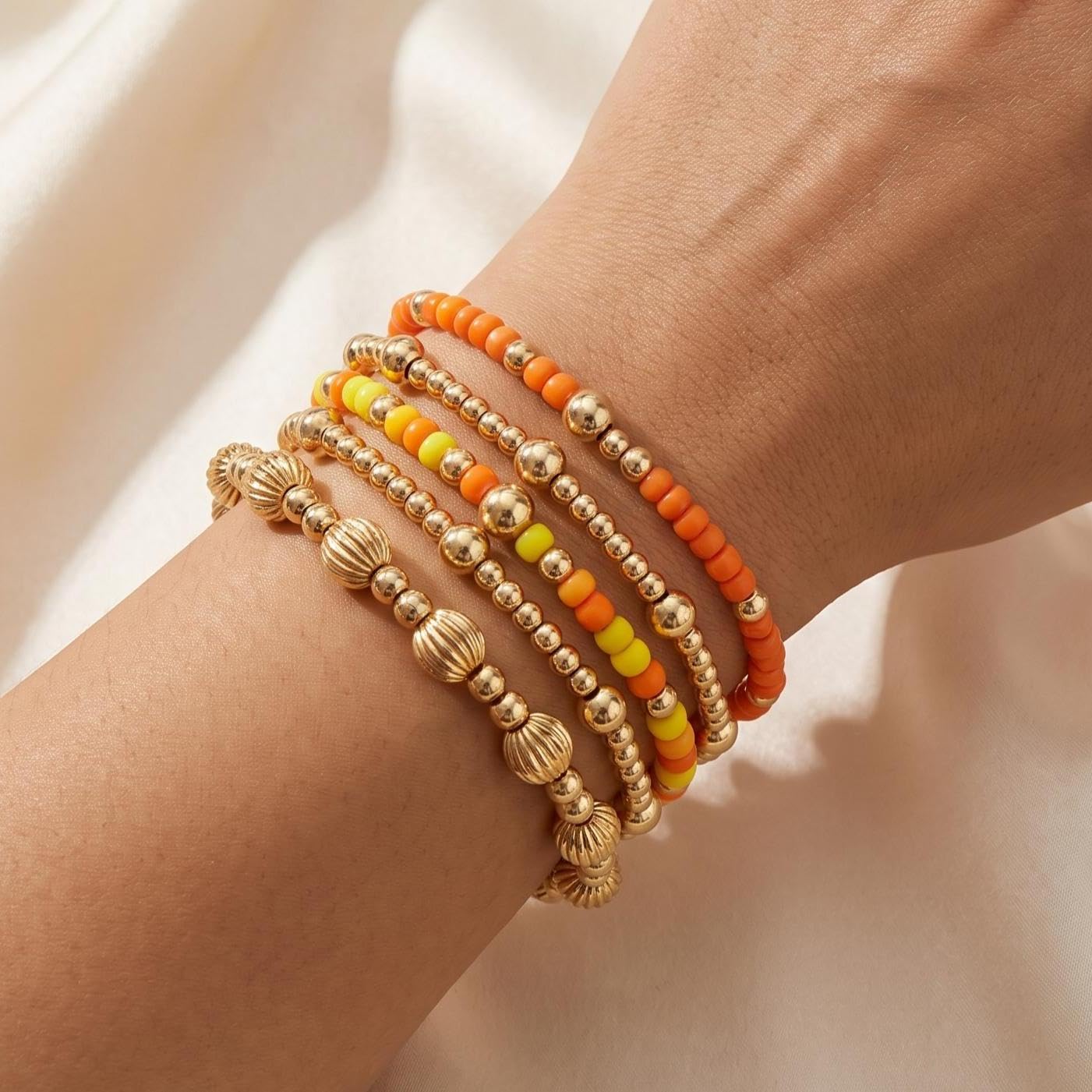 14K Gold Plated Pearl Beaded Cross Bracelets Stack Set for Women,Stretch Boho Colorful Christian Beads Ball Jewelry Friendship Summer Trendy Gift