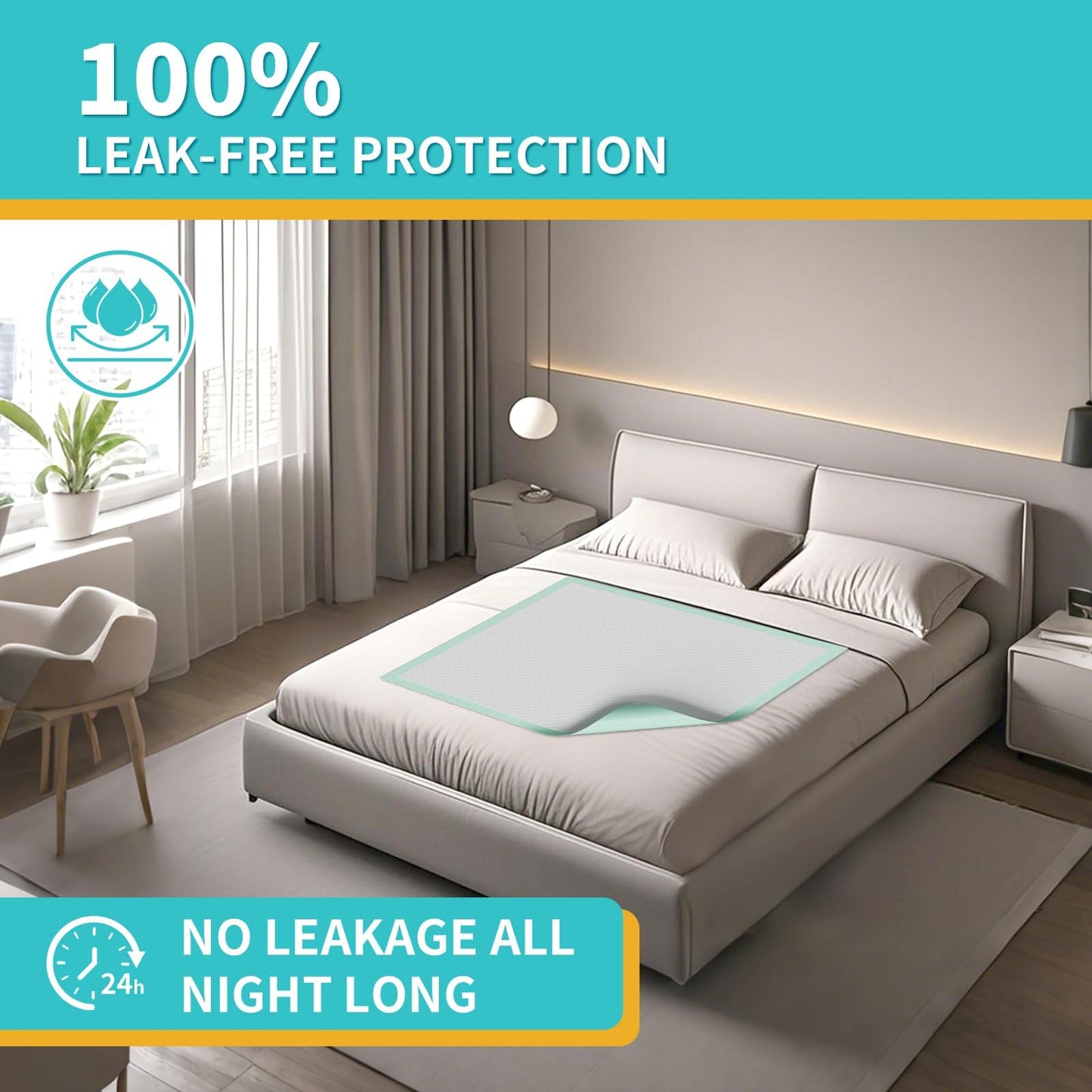 MILDPLUS Disposable Bed Pads 40"X40" 50pcs Extra Large Pee Pads for Incontinence 140 Gram Heavy Duty Super Absorbent Underpads Waterproof Chucks Pads for Adults, Elderly or Pets [100x100CM]