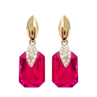 Navachi 18k Gold Plated Crystal Multicolor Square Shape Zircon Dangle Earrings And Neckalce Pendant Az4020-1 Jewelry set