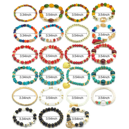 Bohemian Bracelet Sets for Women - 6 Sets Stackable Stretch Bracelets Multi-color Boho Jewelry for Women Hippie Bracelets Dainty Jewelry