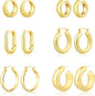 ALLHOLA 6 Pairs 14K Gold Plated Hoop Earrings for Women Trendy Chunky Lightweight Hoop Earrings Multipack Hypoallergenic, Thick Twisted Huggie Hoops Earring Set Jewelry for Gifts