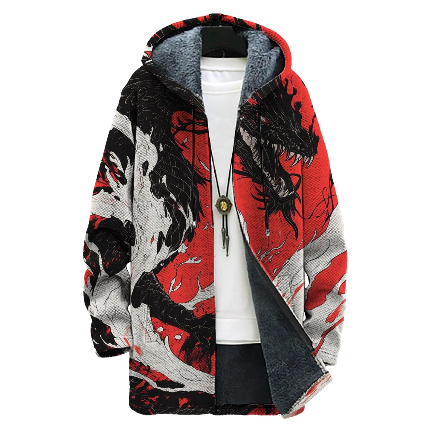 domirica Mens Hooded Cardigan Japanese Art Zip Up Long Sleeve Sweater Hoodie Dragon Print Coat with Pockets