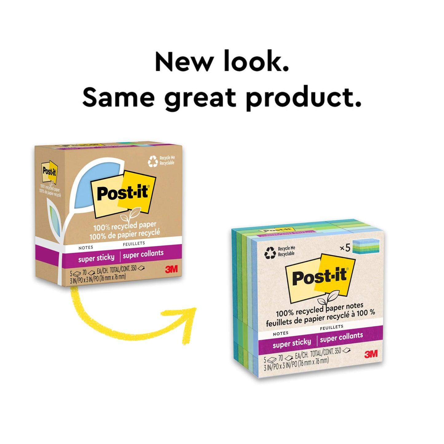 Post-it 100% Recycled Super Sticky Notes, 3 x 3 in, Pastels, 5 Pads | School Supplies and Office Products, 2X the Sticking Power