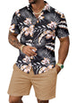 Yoimira Men's Summer Outfits 2 Piece Short Sets Hawaiian Floral Button Down Shirt and Shorts Vacation Beach Cruise Set
