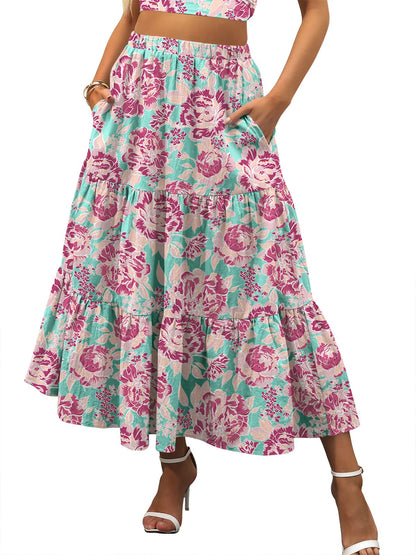 ANRABESS Women’s Summer Boho Flowy Swing Tiered A-Line Maxi Skirt 2026 Fashion Trendy Elastic Waist Pleated Long Beach Dress