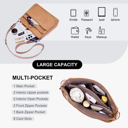 Crossbody Bags for Women Rfid Travel Crossbody Purses Leather Handbags Medium Shoulder bag with Adjustable Strap