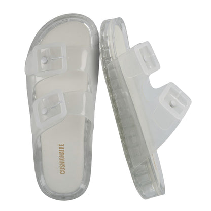 CUSHIONAIRE Pool Slides for Women Water Resistant Double Buckle Adjustable Slip-On Womens Sandals for Beach Shower Casual Wear