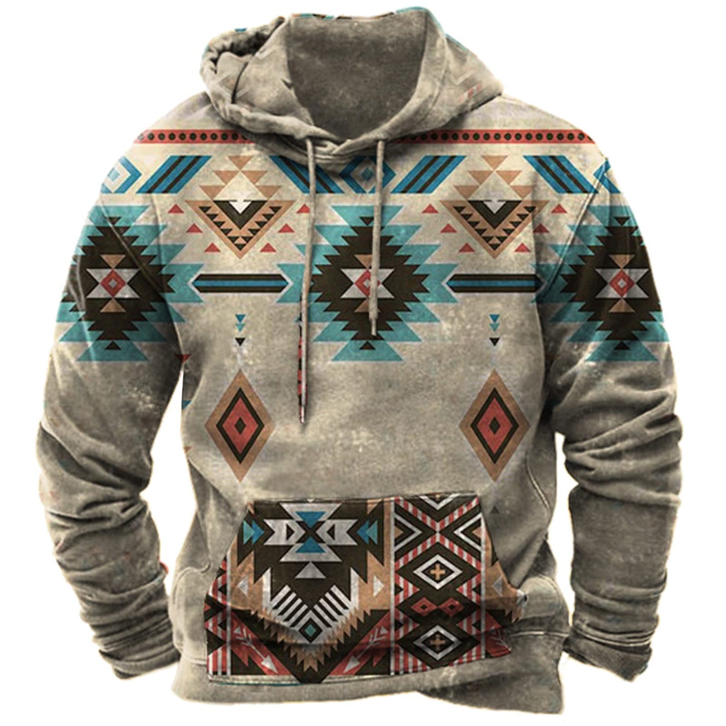 Men's Hooded Sweatshirt American Flag Print Long Sleeve Pullover Sweatshirt Vintage Tribal Aztec Graphic Hoodie Tops