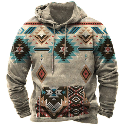 Men's Hooded Sweatshirt American Flag Print Long Sleeve Pullover Sweatshirt Vintage Tribal Aztec Graphic Hoodie Tops