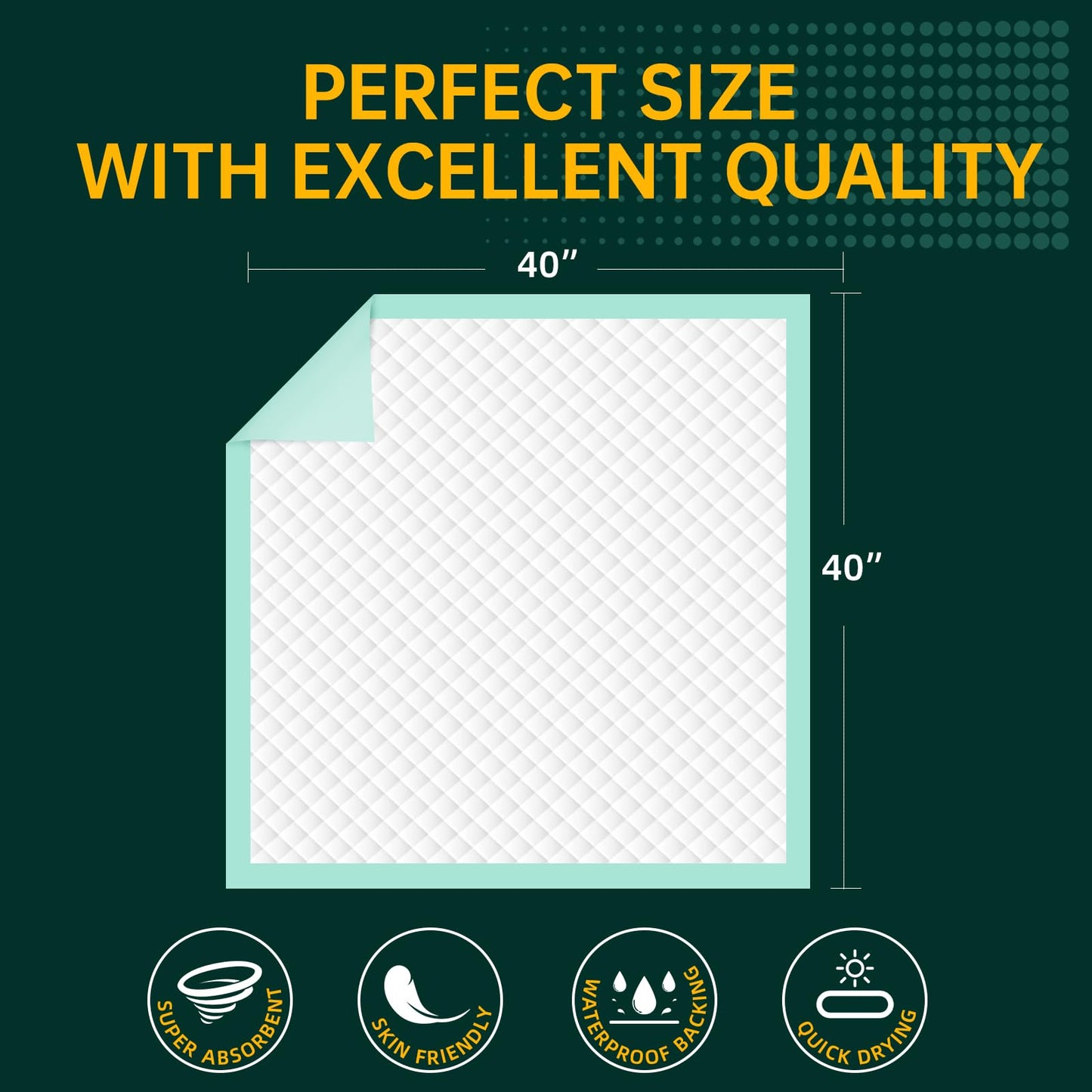 MILDPLUS Disposable Bed Pads 40"X40" 50pcs Extra Large Pee Pads for Incontinence 140 Gram Heavy Duty Super Absorbent Underpads Waterproof Chucks Pads for Adults, Elderly or Pets [100x100CM]