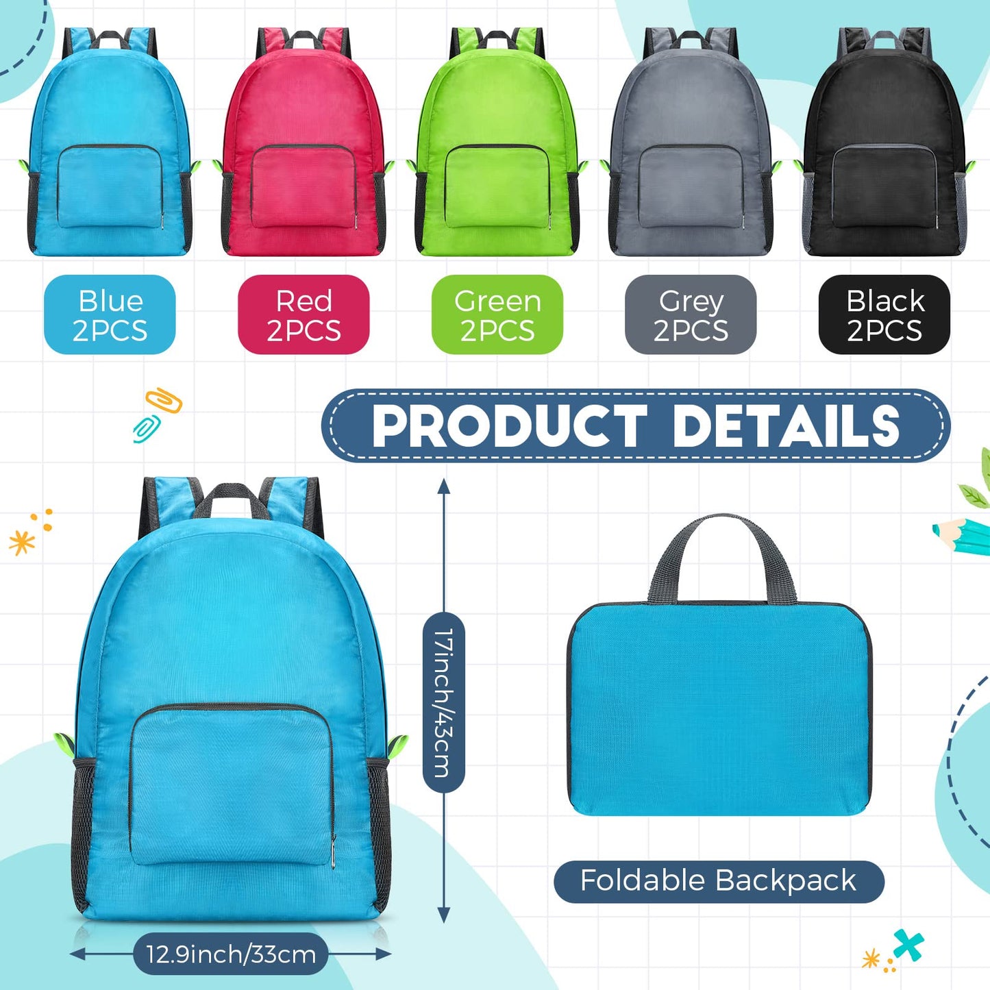 Jexine 10 Pcs Backpacks in Bulk 16.5 Inches Back Pack Basic Backpack for Adult Lightweight Outdoor Travel Book Bags(Sunny Pastel)