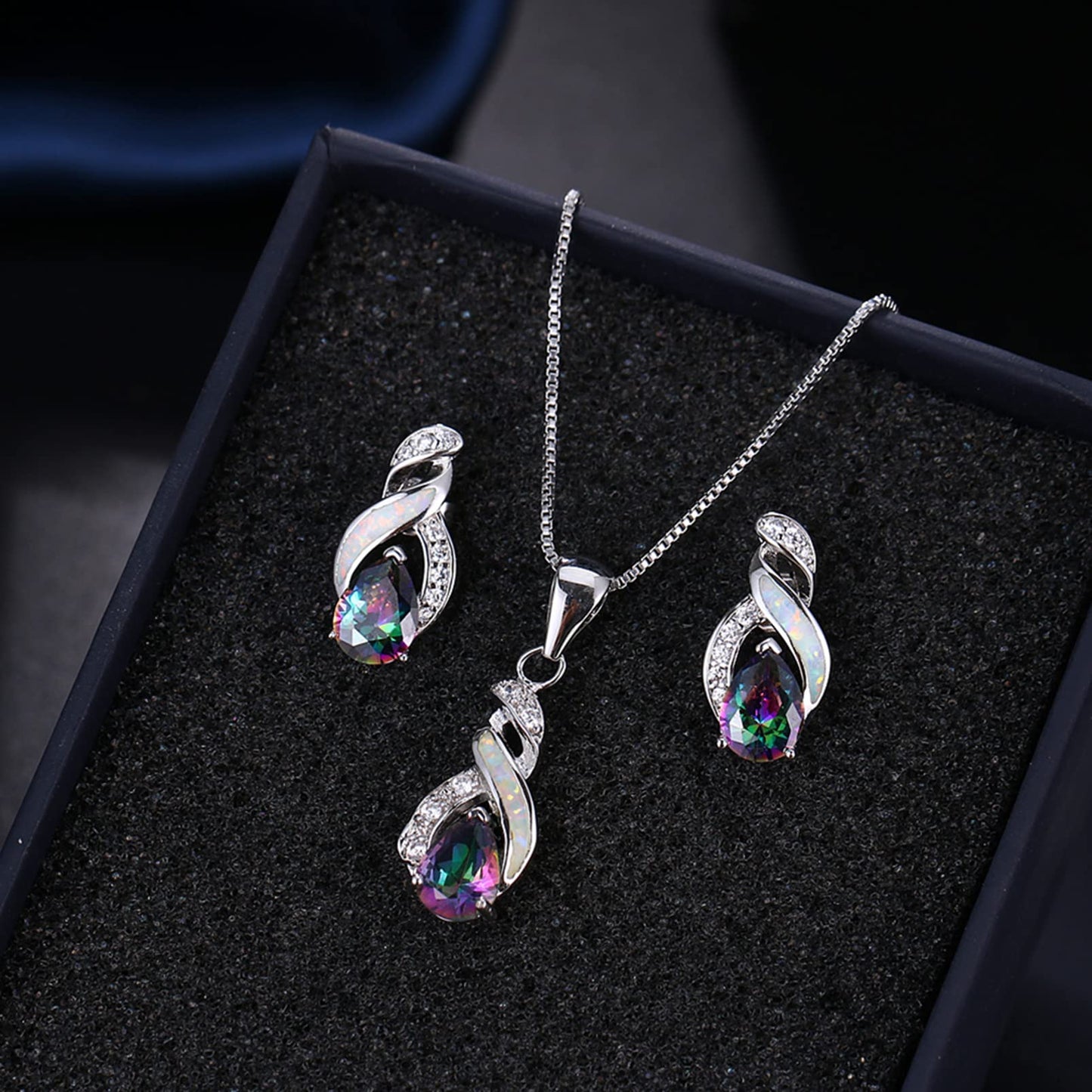 Jewelry Sets Australian Created Opal Necklace Earrings Jewelry for Mom