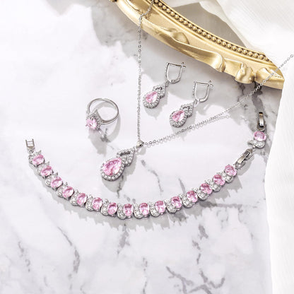 BriLove Wedding Jewelry Set for Women Bride Bridesmaid | Gorgeous Cubic Zirconia Teardrop Necklace Earrings Bracelet Adjustable Ring Jewelry Gift for Birthday/Anniversary