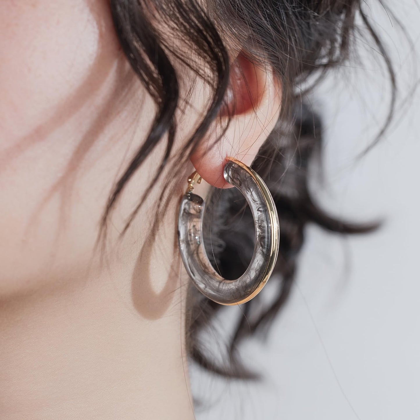 Chunky Gold Resin Hoop Earrings Leverback Statement Huggie Hoops Dangle Drop Dressy Earring Prom Festival Vacation Jewelry for Women