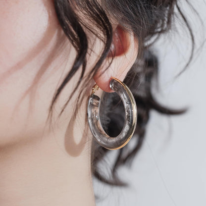 Chunky Gold Resin Hoop Earrings Leverback Statement Huggie Hoops Dangle Drop Dressy Earring Prom Festival Vacation Jewelry for Women