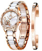 OLEVS Automatic Watches for Women Rose Gold Fashion Diamond Dress Ladies Wrist Watch Self Winding Mechanical Two Tone Ceramic Band Waterproof