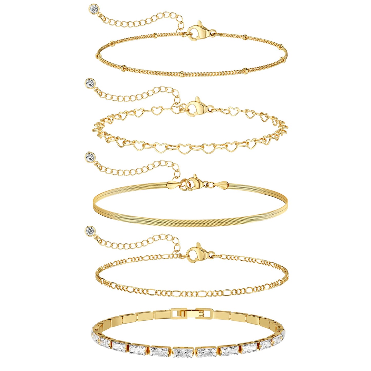Dainty Simple Gold Bracelets for Women, Stackable Satellite Paperclip Lip Bracelet Set Tiny Lip Dot Chain Box Link for Handmade Gift Minimalist Cute Trendy Jewelry Gold Accessories for Women