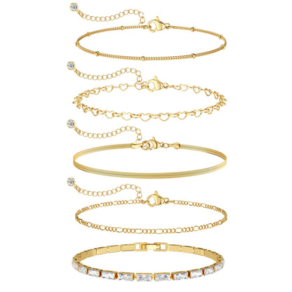 Dainty Simple Gold Bracelets for Women, Stackable Satellite Paperclip Lip Bracelet Set Tiny Lip Dot Chain Box Link for Handmade Gift Minimalist Cute Trendy Jewelry Gold Accessories for Women